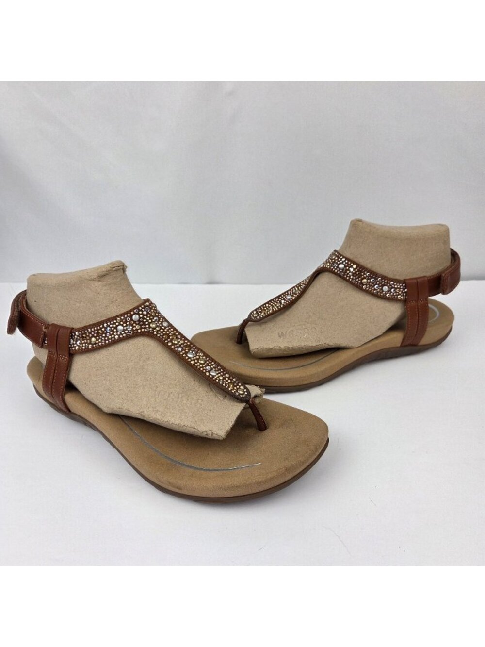 Aetrex Embellished Brown Leather Sandals w/ Adjustable Strap Size 9.5